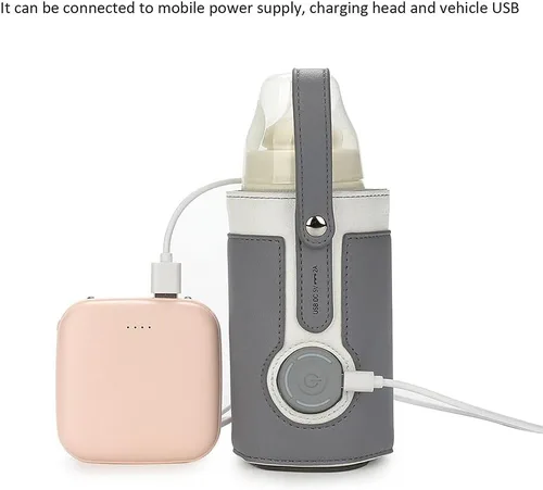 Miniatura 4 de Calentador de biberones portátil USB, 3 temperaturas ajustables para viajes en coche y mantenimiento de calor de leche, gris oscuro