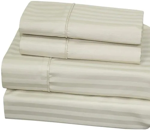 Royal Hotel Bedding Sábanas de algodón pesado, juego de sábanas de 4 piezas, 100% algodón de 250 hilos, bolsillo profundo, rayas de satén (marfil,