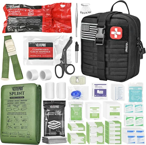 Miniatura 11 de Kit de primeros auxilios de supervivencia de 242 piezas, sistema Molle, kit médico IFAK para camping, senderismo, caza, auto y emergencia