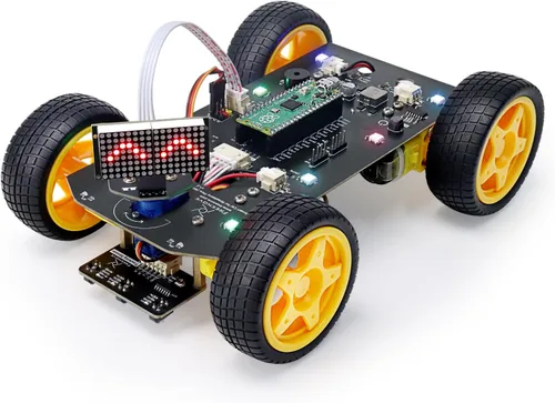 Freenove Kit de coche 4WD para Raspberry Pi Pico (incluido) (compatible con Arduino IDE), expresiones de matriz de puntos, prevención de obstáculos,