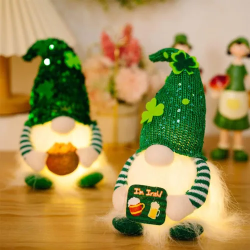 Miniatura 7 de ABOOFAN Gnomo del día de San Patricio, duende irlandés, gnomo sueco con trébol de la suerte verde claro, gnomo, muñeco de gnomo, elfo con cuenco
