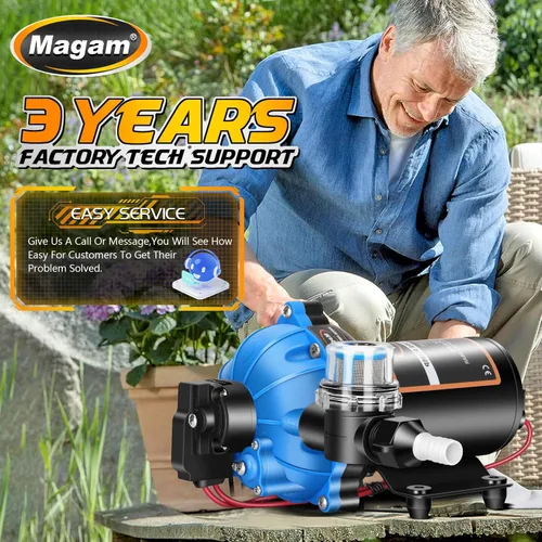 Miniatura 7 de Bomba de agua mejorada de 12 voltios, 7 GPM 70 PSI, diafragma autocebante de cinco cámaras de 12 V CC RV bomba fresca con interruptor de presión