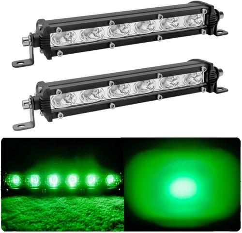 Barra de luz LED verde de una sola fila de 7 pulgadas, 18 W, luces antiniebla, luces antiniebla de conducción de trabajo, 12 V, 24 V, ultrafina,