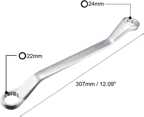 Miniatura 2 de uxcell Llave de extremo de caja doble con compensación de 22 mm x 24 mm, 12 puntos, cromada, acero Cr-V