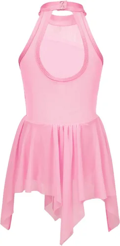 Miniatura 24 de YiZYiF Vestido de baile de lentejuelas para niños y niñas, leotardo de ballet, cuello alto, vestido lírico, traje de rendimiento irregular