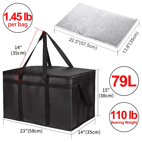 Miniatura 4 de Paquete de 1 bolsa aislada para entrega de alimentos con parte inferior dura, calentadores de alimentos comerciales XXXL para conductores de Negro