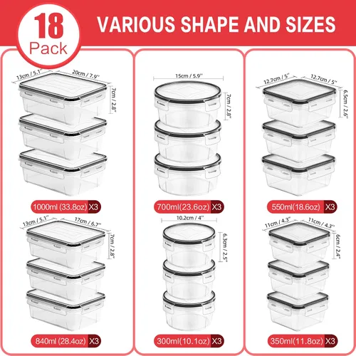 Miniatura 2 de Skroam Juego de 36 recipientes para almacenamiento de alimentos (18 recipientes herméticos para cocina y 18 tapas), recipientes de plástico sin BPA