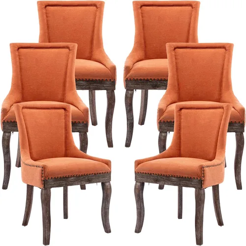 Miniatura 24 de Sillas de Comedor - Juego de 6 sillas de comedor modernas, tapizadas de tela con respaldo alto con ribete de cabeza de clavo y patas curvas