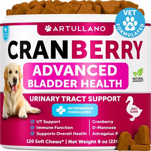 Dog UT Treats - Bocadillos masticables de arándano para perros - Suplemento de apoyo para el tracto urinario y la vejiga con extracto natural de