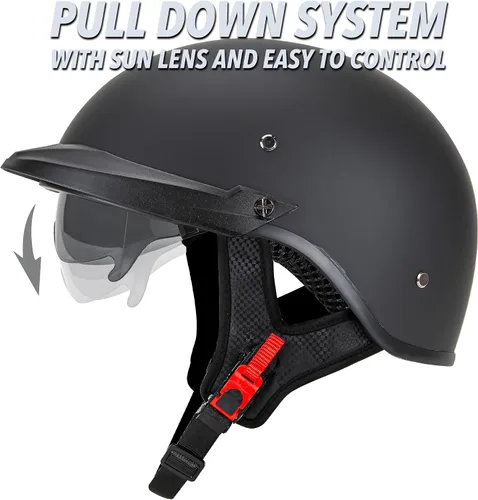 Miniatura 3 de Cartman Casco abierto para motocicleta con visera solar hebilla de liberación rápida, negro mate, aprobado por DOT