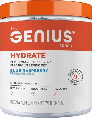 The Genius Brand Genius Hydrate - Suplemento de electrolitos para hidratación diaria, agua de coco, sin azúcar, 8 minerales y nutrientes esenciales,
