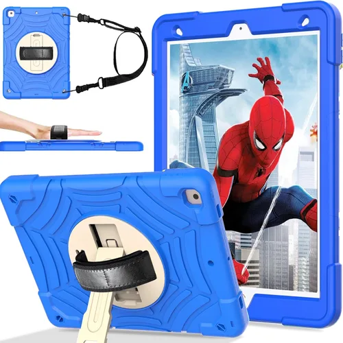 BMOUO Funda para iPad de 9ª/8ª/7ª generación -10.2 pulgadas 2021/2020/2019 con protector de pantalla, soporte giratorio de 360º correa de mano y