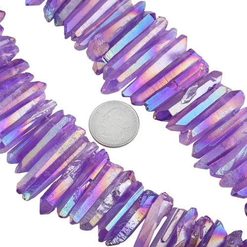 Miniatura 12 de Nupuyai Puntos de cristal de cuarzo de roca natural para hacer joyas, cuentas de piedra graduada perforadas con revestimiento de titanio, cuentas