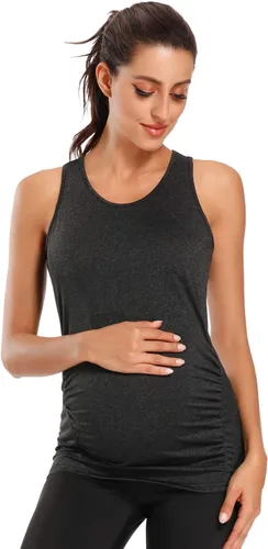 Miniatura 3 de Ecavus 3 camisetas sin mangas de maternidad para mujer, sin costuras, espalda cruzada, entrenamiento, atlética, yoga, camiseta de embarazo