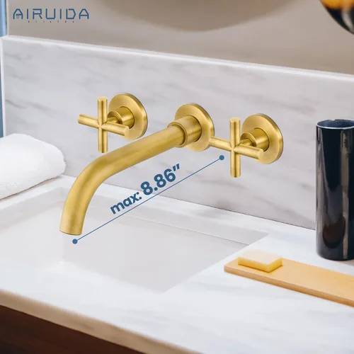 Miniatura 5 de Airuida Grifo de baño de latón macizo con boquilla giratoria 360, grifo mezclador de lavabo con válvula áspera y asas cruzadas dobles de latón