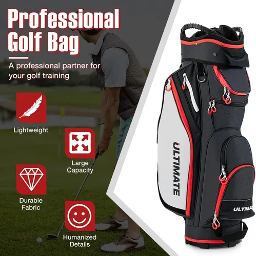 Miniatura 9 de GYMAX Bolsa de golf, bolsa de carrito de golf con divisor de 14 vías con capucha de lluvia y bolsa enfriadora, bolsa de golf impermeable para Negro