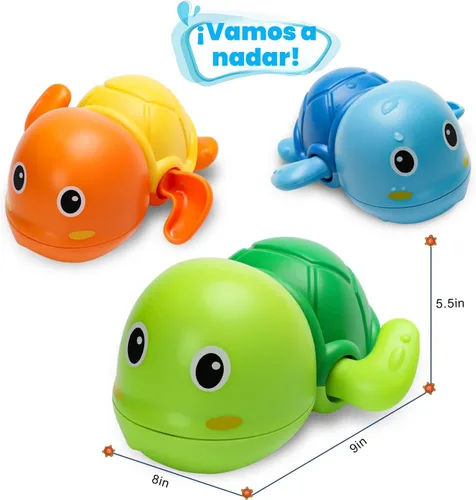 Miniatura 7 de Juguetes de baño, lindos juguetes de baño de tortuga nadadora para niños pequeños de 1 a 3 años, juguetes flotantes de piscina de agua con cuerda