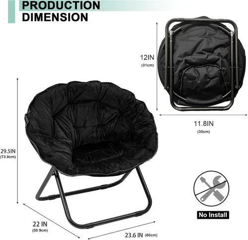 Miniatura 2 de Silla plegable, silla platillo con marco de metal, cómodas sillas de luna para dormitorio, sala de estar, apartamentos, camping, descanso, jardín