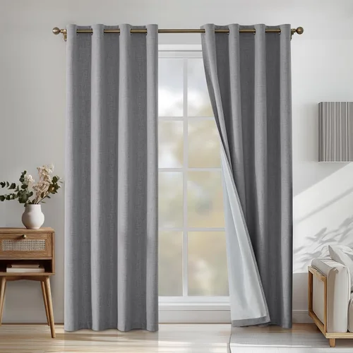 Miniatura 94 de Cortinas de lino 100% opacas para dormitorio, cortinas opacas de 45 pulgadas de largo, cortinas de oscurecimiento de habitación para sala de estar