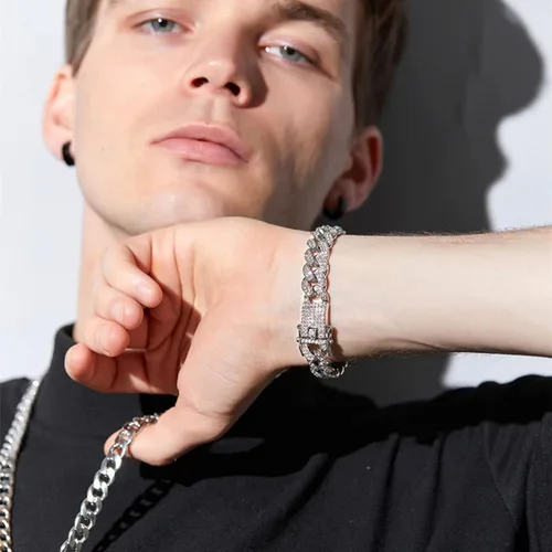 Miniatura 3 de Honsny Cadena de eslabones cubanos para hombres y mujeres de 0.512in, pulsera de eslabones cubanos helados para hombres, niños y niñas, collar