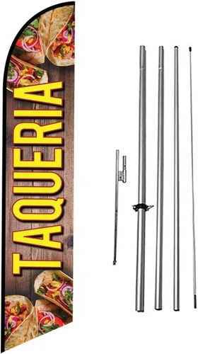 Miniatura 23 de Tacos Mexican Restaurant Publicidad Banner de plumas Swooper Bandera con Kit de asta de Bandera y Estaca de Tierra Tacos-Multicolor-Verde/Rojo