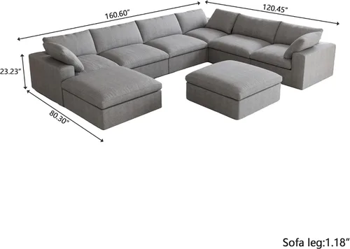 Miniatura 2 de Sofá seccional modular Cloud, sofá en forma de U con relleno de plumón para sala de estar, juegos de sala de estar de 8 plazas extragrandes