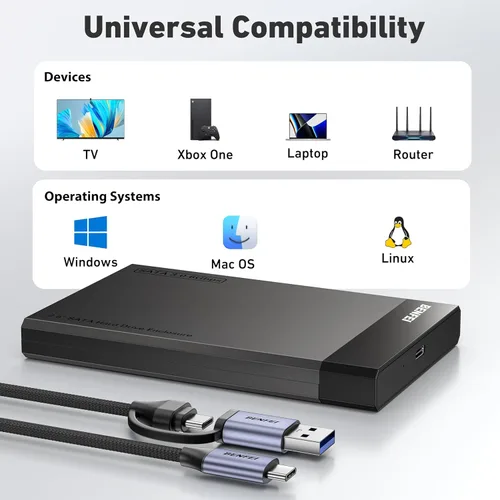 Miniatura 7 de BENFEI Caja externa para disco duro de 2.5 pulgadas SATA a USB sin herramientas (6Gbps, optimizado para SSD, compatible con UASP SATA III)