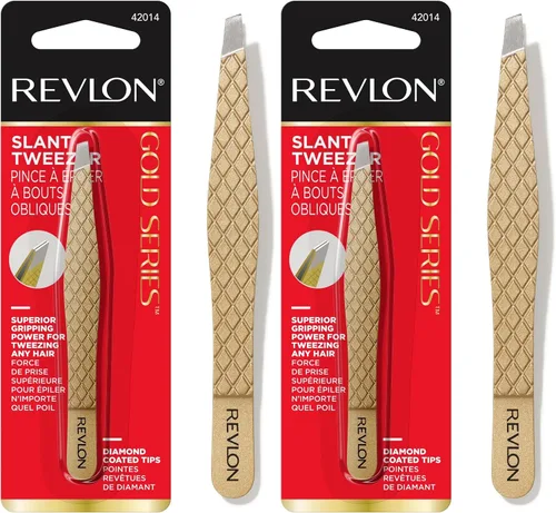 Miniatura 5 de Revlon Gold Series Pinzas de punta inclinada, ultra afiladas para dar forma de cejas de precisión y depilación facial, revestimiento de diamante