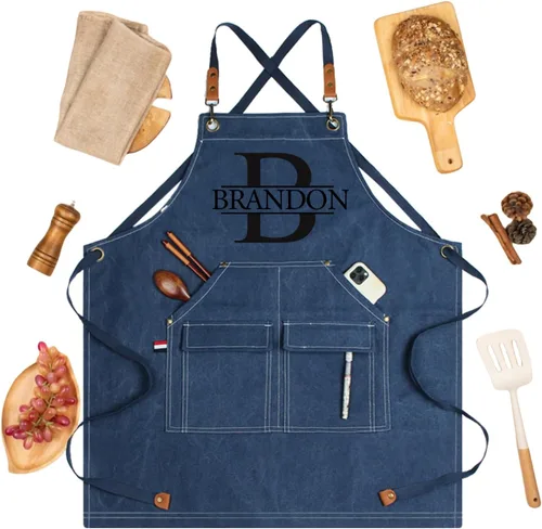 Miniatura 9 de Delantal de lona personalizado, regalo personalizado, delantal de camarero, delantal bordado para papá, barbacoa, delantal de chef para hombre