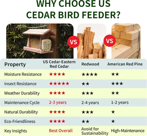 Miniatura 3 de Solution4Patio - Comedero para pájaros con tolva de cedro estadounidense para colgar al aire libre, jaula doble de sebo de madera hecha a mano