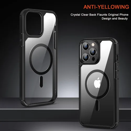 Miniatura 2 de TENDLIN Funda magnética compatible con iPhone 14 Pro Max [compatible con MagSafe] funda protectora transparente de parte trasera dura suave (negro)