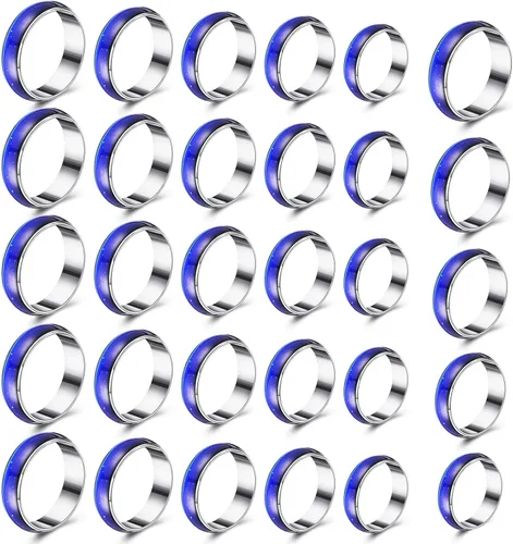 Yinkin 30 anillos de estado de ánimo a granel, tamaño 6-10, anillos vintage de emoción que cambian de color, joyería sensible al estado de ánimo,