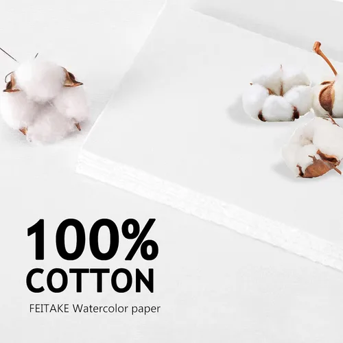 Miniatura 2 de FEITAKE Bloc de acuarela de 9 x 12 pulgadas, cuaderno de bocetos de papel de acuarela 100% algodón/prensado en frío, 140 libras (10.58 oz/m²), libre