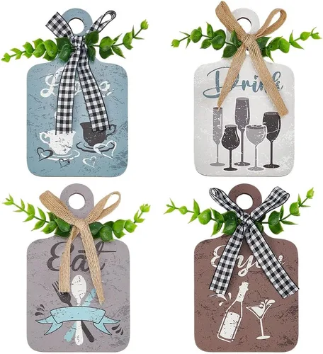 Miniatura 6 de PH PandaHall 4 carteles colgantes de madera para cocina, 3.5 x 5.9 pulgadas, letrero de madera para decoración de pared de cocina, placas colgantes