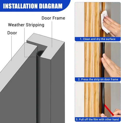Miniatura 3 de Burlete Sellador para Puerta Autoadhesivo Tira Selladora de Silicona en Forma de D para Sellado de Marco de Puerta/Ventana, 20 Pies, Color Negro