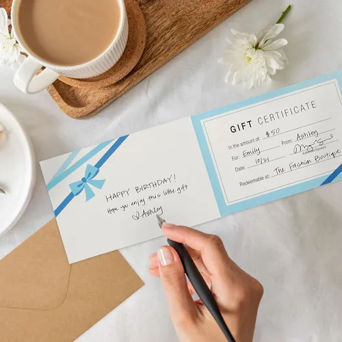 Miniatura 2 de Juvale Tarjetas de regalo en blanco, paquete de 36 unidades de 4 x 6 pulgadas, color azul, 250 GSM y sobres, certificados de regalo personalizables
