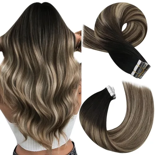 Miniatura 21 de Moresoo Extensiones de cabello humano real con cinta adhesiva, sin costuras, #1 negro azabache, 20 piezas, 1.76 oz (50 g), 24 pulgadas