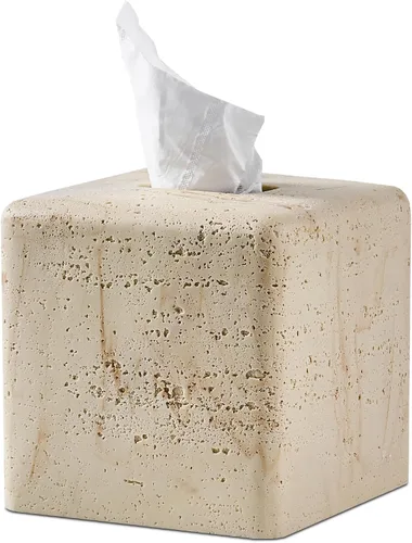 Miniatura 10 de Caja de pañuelos blanca cuadrada de resina para decoración del hogar, soporte de caja de pañuelos de cubo de mármol acanalado vertido a mano – Caja