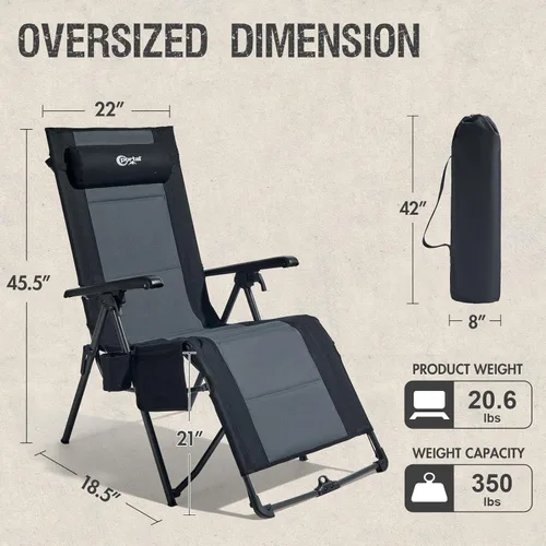 Miniatura 3 de Portal Silla portátil de gravedad cero, silla de descanso para exteriores, silla de gravedad cero de gran tamaño, silla plegable con almohadas