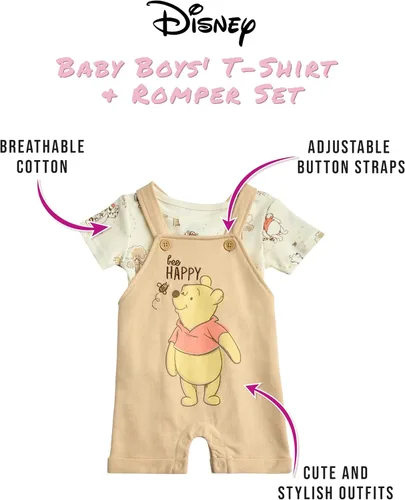 Miniatura 23 de Disney Conjunto de pantalones cortos para bebé, 2 piezas de Spiderman Mickey Mouse Cars Winnie the Pooh, conjunto corto de camisa corta (0-3M-24M)