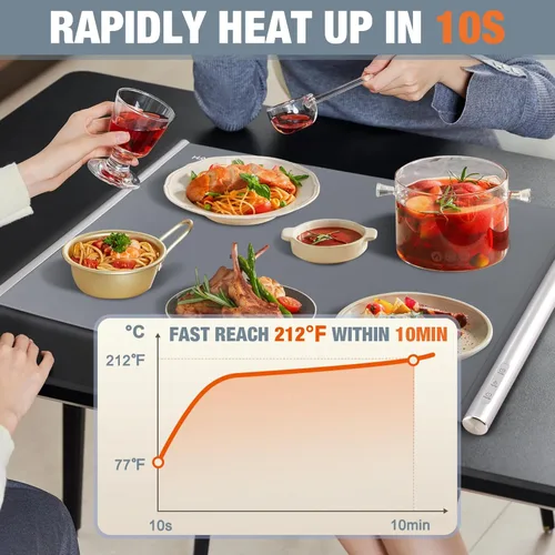 Miniatura 4 de HAUSHOF Tapete de calentamiento para alimentos, tapete eléctrico extra grande para calentar alimentos para encimera, bandeja de calentamiento rápido
