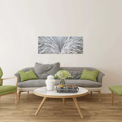 Miniatura 4 de SYGALLERIER Arte de pared de metal plateado hecho a mano, enorme obra de arte abstracta 3D de aluminio, escultura moderna, imágenes metálicas