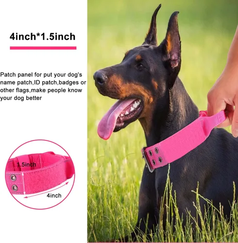 Miniatura 2 de Collar reflectante para perro táctico resistente con mango de control y hebilla de metal para entrenamiento de perros (M, rosa)