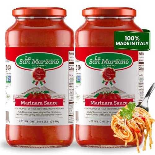 La San Marzano Salsa Marinara, 24 onzas, salsa para pasta hecha en Italia, tomate multiusos de calidad premium, todo natural, dieta mediterránea,