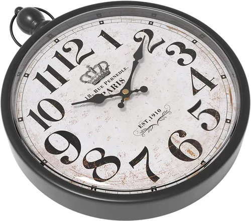 Miniatura 3 de Menterry Reloj de Pared Redondo Retro. Relojes de Pared Negros de Estilo Vintage Antiguo para Cocina, Casa de Campo, Dormitorio, Baño, Oficina