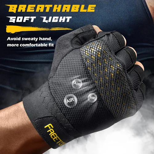Miniatura 6 de FREETOO - Guantes de entrenamiento para hombres, guantes para levantamiento de pesas con protección completa de la palma, ultra ventilados
