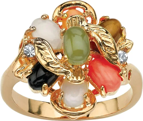 Anillo chapado en oro amarillo con piedras preciosas auténticas y crytal tamaños 5-10, Coral, Ópalo Ojo de tigre Jade