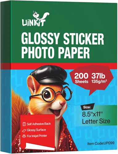 Miniatura 13 de Uinkit 100 hojas de papel fotográfico con etiquetas adhesivas brillantes imprimibles de 8.5 x 11 pulgadas, hoja completa de inyección de tinta