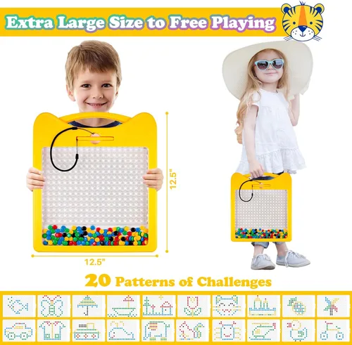 Miniatura 2 de Tablero magnético de dibujo extra grande para niños, tablero de garabatos magnético con 2 bolígrafos, arte de puntos magnéticos, juguete Montessori