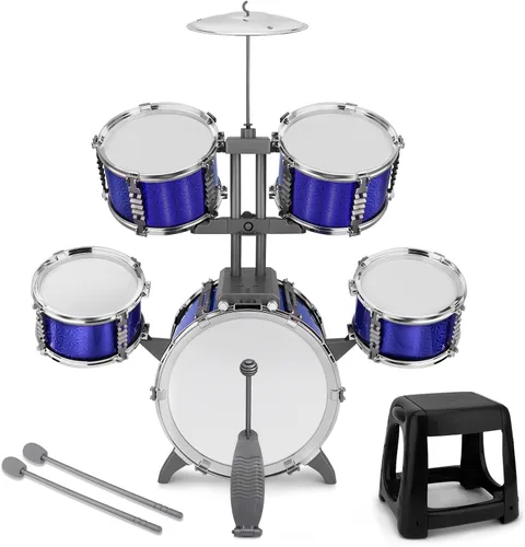 Juego de batería para niños, 5 piezas, kit de batería de jazz con taburete, instrumentos musicales, juguetes para niños de 3, 4, 5, 6, 7 años,